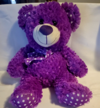Toy Factory Plush Purple Polka Dot Bear with Ribbon 18&quot; Super Soft 2017 - £19.32 GBP
