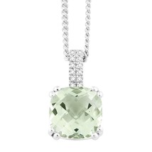 Silver 2.98 ct Cushion Green Amethyst with .096 ct White Topaz Necklace - £127.57 GBP
