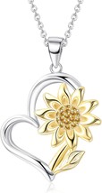 925 Sterling Silver Sunflower Necklace 14K Gold Plated You&#39;re My Sunshine Sunflo - $73.65