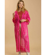 Umgee Full Size Floral Lace Open Front Long Kimono with Waist Tie Plus Size - $72.60 CAD+