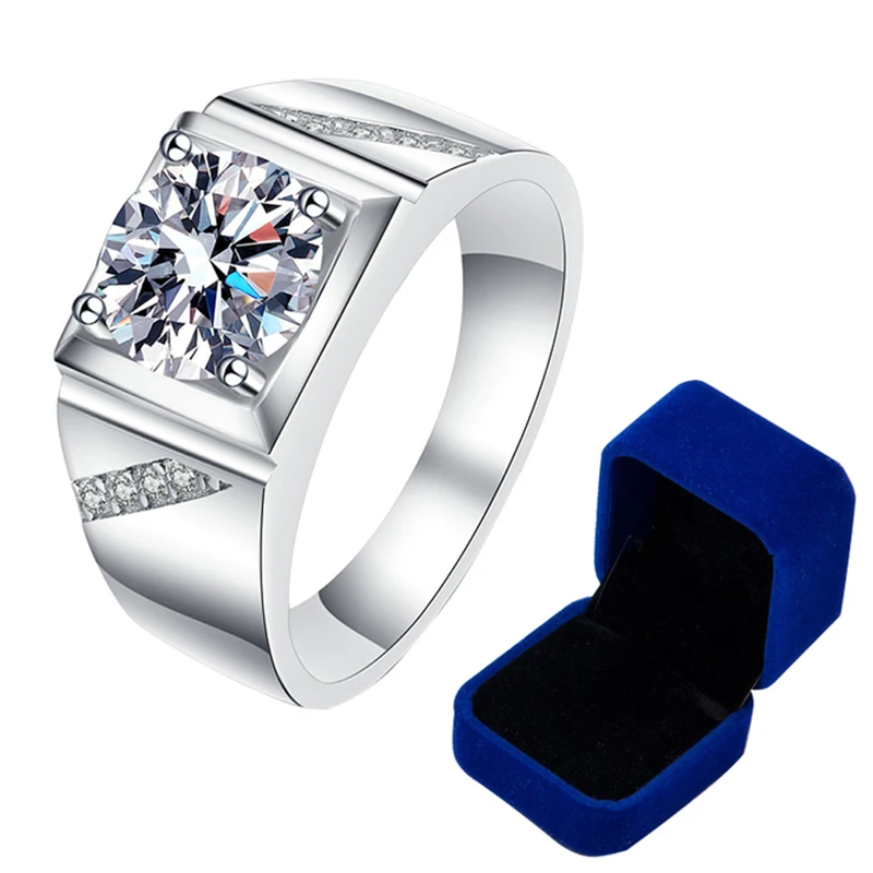 NeeTim Real Moissanite Ring For Men Sterling Silver 2 Carat Round Brilliant Diam - £59.02 GBP