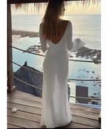 White Casual Wide Sleeved V Neck Floor Length Croched Maxi Cover Up Loun... - $69.95