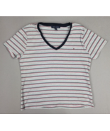 Tommy Hilfiger Women&#39;s Shirt XXL Striped V-Neck Short Sleeve Blue Red Fl... - $14.80