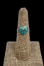 Vintage Zuni Handmade Sterling Silver Turquoise Mosaic Inlay Flower Ring 6.25 - £62.57 GBP