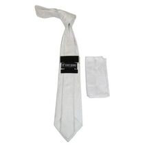 Men's Stacy Adams Tie and Hankie Set Woven Silky Satin #SAT134 White Paisley image 2