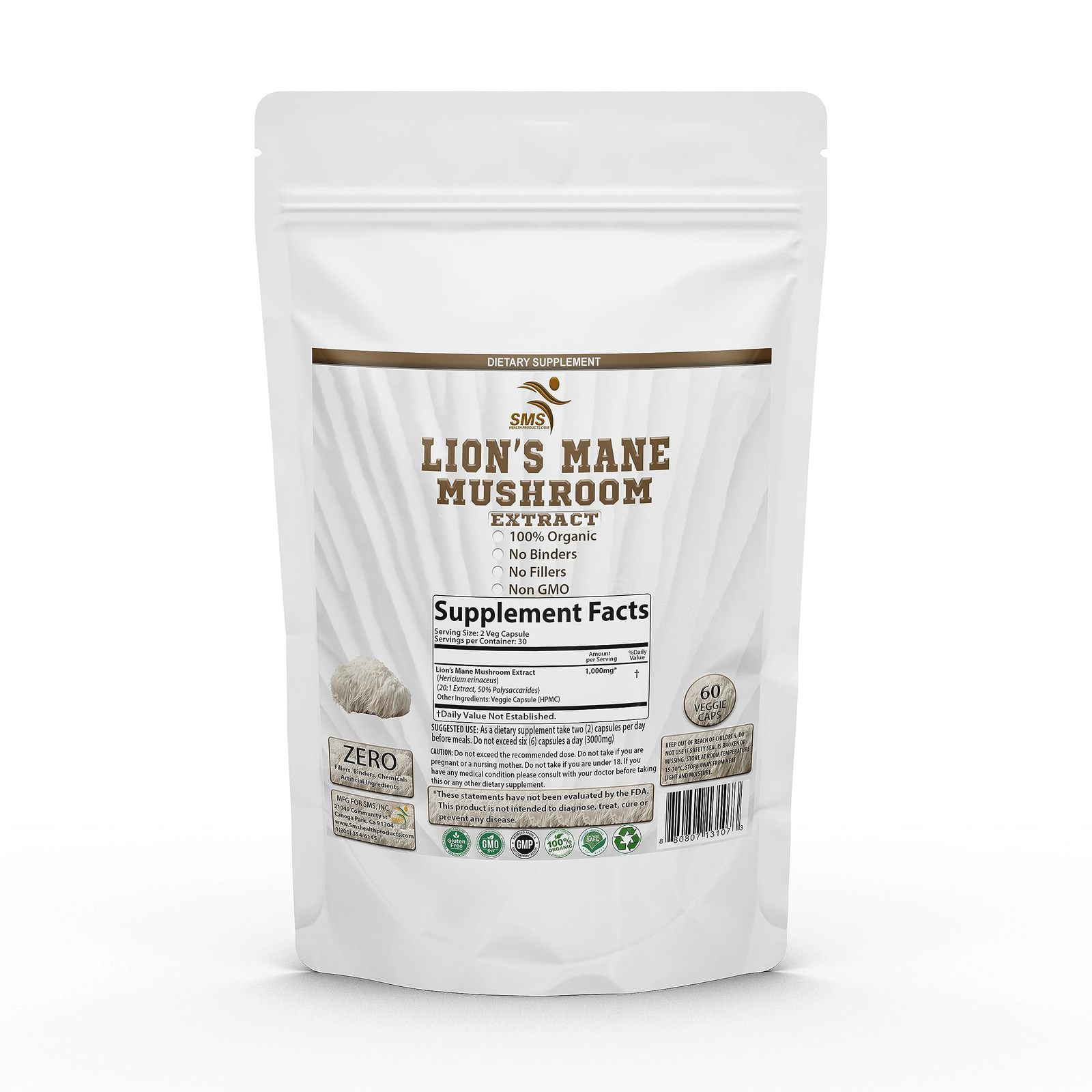 Lion&#39;s Mane Pills Mushroom Cognition Capsules (60 Capsules) Lions Mane M... - $14.85