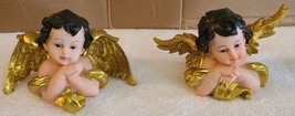 CHERUB BABY ANGELS WINGS RELIGIOUS FIGURINE STATUE SET OF 2 - £18.10 GBP