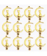 Cat Charms Moon Pendants Halloween Jewelry Supplies 21mm Gold 10pcs - £3.69 GBP