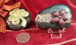 Set of 2 Mixed Media Painted Rocks Set Paperweight Desk Decor Gifts Bask... - $4.75
