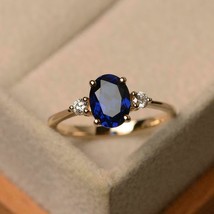 925 Sterling silver Gold plated 4.25CT blue sapphire engagement Ring Size 7 - £105.69 GBP