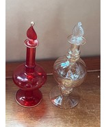 Lot of Thin Light Peach &amp; Red Hand Blown Glass Decorative Perfume Bottle... - £9.04 GBP