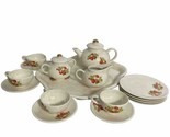 Vintage Set Of 4 Child&#39;s Tea Set Cream Speckled With Strawberries 16 Pieces - $28.41