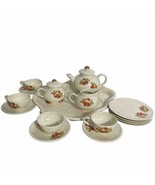 Vintage Set Of 4 Child&#39;s Tea Set Cream Speckled With Strawberries 16 Pieces - $28.41