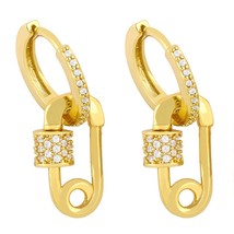 FA Small Safety Pin Huggies Earrings For Women Crystal Crown Drop Earrings Charm - £8.54 GBP