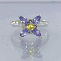 Blue Tanzanite Yellow Sapphire 925 Sterling Floral Ring Size 6 Flower Design 424 - £94.16 GBP