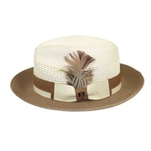 Men's Bruno Capelo Belvedere 2-Tone Straw Style Fedora Hat BD958 Ivory/Cognac image 5