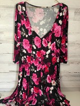 Torrid Midi Dress Size L 2 Black Super Soft Floral Sweetheart 3/4 Sleeve... - £21.51 GBP