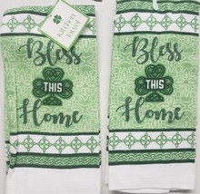 Set Of 2 Same Kitchen Towels (15&quot;x25&quot;) St.Patrick&#39;s Shamrock,Bless This Home,Mi - £9.48 GBP