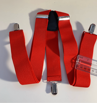 Red Clip On Suspenders/Braces-Unbranded-Elastic Black Silver 1 3/8” EUC - £9.73 GBP