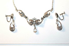 Vintage AM LEE Sterling Choker Necklace &amp; Screw Earrings Set J39G - £37.92 GBP