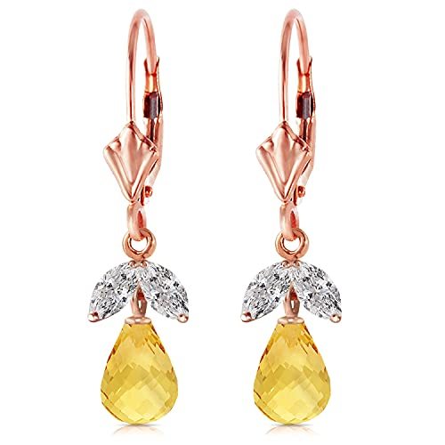 Galaxy Gold GG 14k Rose Gold Leverback Earrings with Citrine and White T... - $603.89