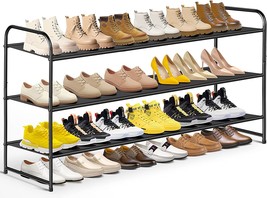 Misslo 3-Tier Long Shoe Rack For Closet Shoe Organizer For Closet Floor, Black - £30.34 GBP