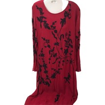 Vintage Dress Red Beaded Simrin Sz M Black Floral Art To Wear Bohemian Boho - £62.23 GBP