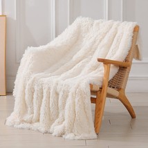 Decorative Extra Soft Fuzzy Faux Fur Throw Blanket 50&quot; X 60&quot;,Solid, Cream White - £33.21 GBP