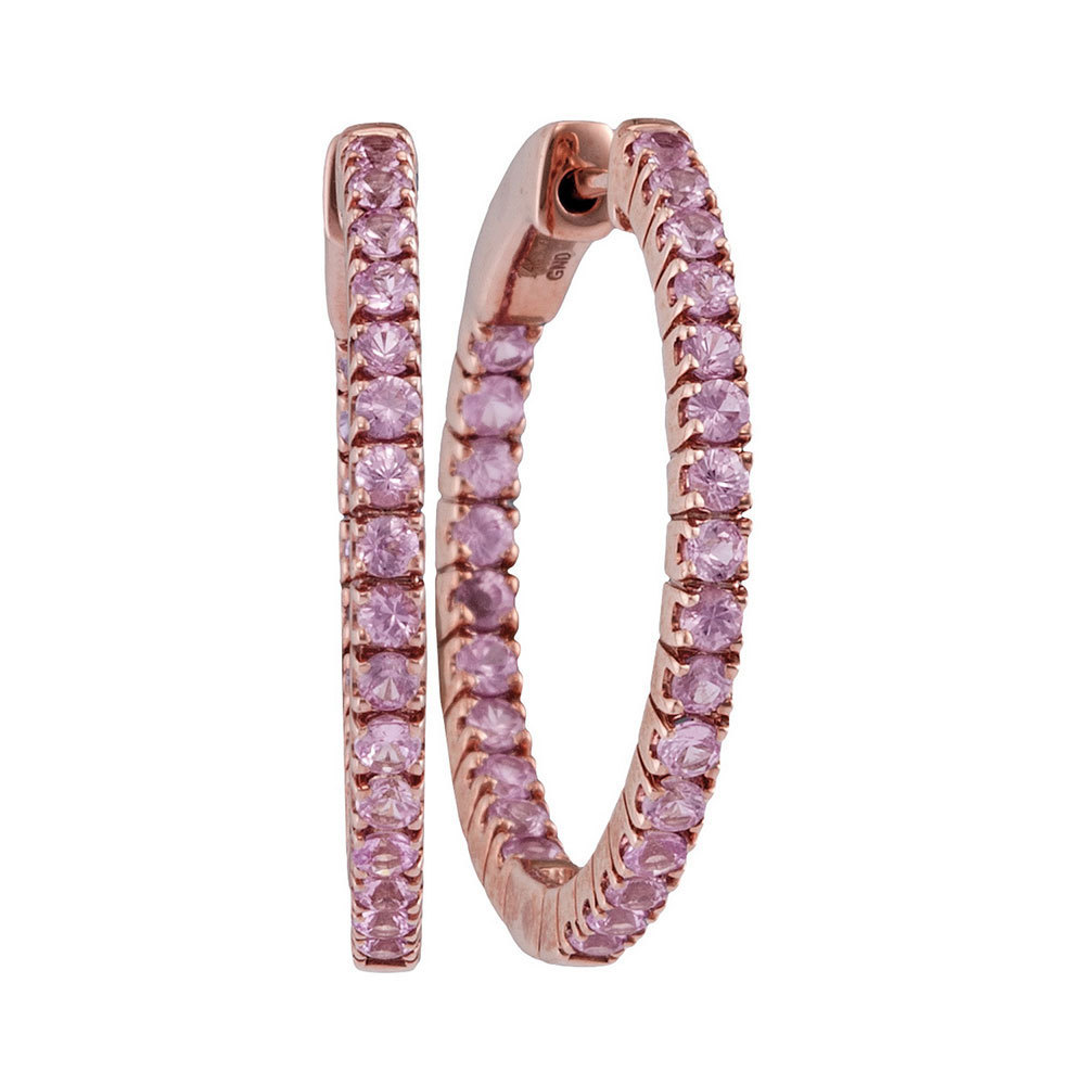 14kt Rose Gold Womens Round Natural Pink Sapphire Hoop Earrings 2.00 Cttw - £796.47 GBP