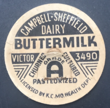 Campbell Sheffield Dairy Milk Bottle Cap Buttermilk 1 5/8&quot; Kansas City M... - $12.19