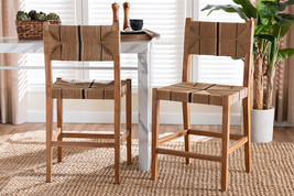 Morris Bohemian Paper Loom and Natural Mahogany Wood 2Pc Counter Stool Set - $629.00