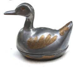 Vintage Heavy Pewter &amp; Brass Accented Duck Trinket Figurine Hong Kong - £13.63 GBP