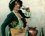 Happy New Year Donna Drinkng Champagne Quattro Vuoto Bottiglie 1907 Vtg ... - $20.43