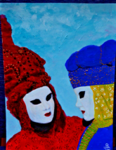 Original Acrylic Painting &quot;Venetian Carnival &quot;  . Signed - £23.65 GBP