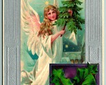 Angel w Tree Foiled Embossed Happy Christmas UNP Unused DB Postcard J11 - £11.06 GBP