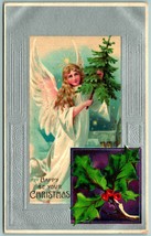 Angel w Tree Foiled Embossed Happy Christmas UNP Unused DB Postcard J11 - £11.02 GBP