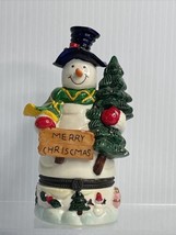 Holiday Snowman Christmas Tree Trinket Keepsake Hinged Ceramic Jewelry Box - £6.93 GBP