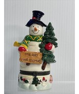 Holiday Snowman Christmas Tree Trinket Keepsake Hinged Ceramic Jewelry Box - £6.92 GBP