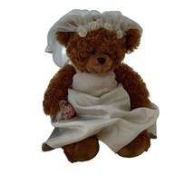 Plush Bride Bear Stuffed Toy David&#39;s Bridal W Dress and Veil Brown - £10.24 GBP