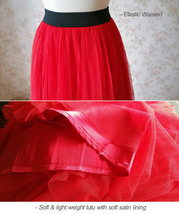 Red Tea Length Midi Skirt Women Custom Plus Size Tulle Skirt Outfit image 3