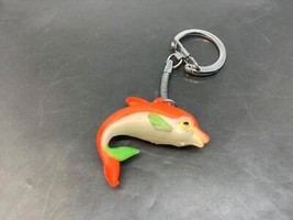 Vtg Souvenir Keyring Jumping Orange Dolphin Keychain Ancien Porte-Clés Dauphin - £5.86 GBP