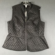 WHBM Womens XL Black Quilted Peplum Full Zip Puffer Vest NWT - $25.99