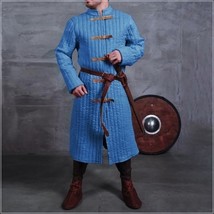 Medieval Blue Turtleneck Long Sleeve Padded Canvas Gambeson Tunic Battle... - £136.00 GBP