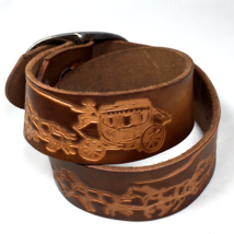 Boys Childs Western Leather Tooled Belt Size 22 Team of Horses &amp; Stagecoach - £14.95 GBP