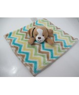 Little Miracles tan brown puppy dog chevron striped security blanket blu... - £9.60 GBP