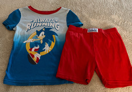 Sonic the Hedgehog Boys Blue Red Short Sleeve Shorts Snug 2 Piece Pajama... - £7.28 GBP