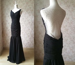 Black Open Back Mermaid Dress Gown Women Custom Plus Size Evening Dress image 2
