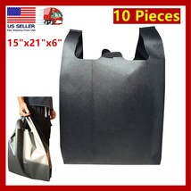 10Pcs Large Non Woven Reusable Grocery Shopping Tote Bags Recycled Black... - $15.83