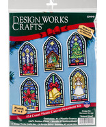Design Works Cted Cross Stitch Kit 2&quot;X4&quot; Set of 6-Stained Glass Ornament... - $360.46 MXN