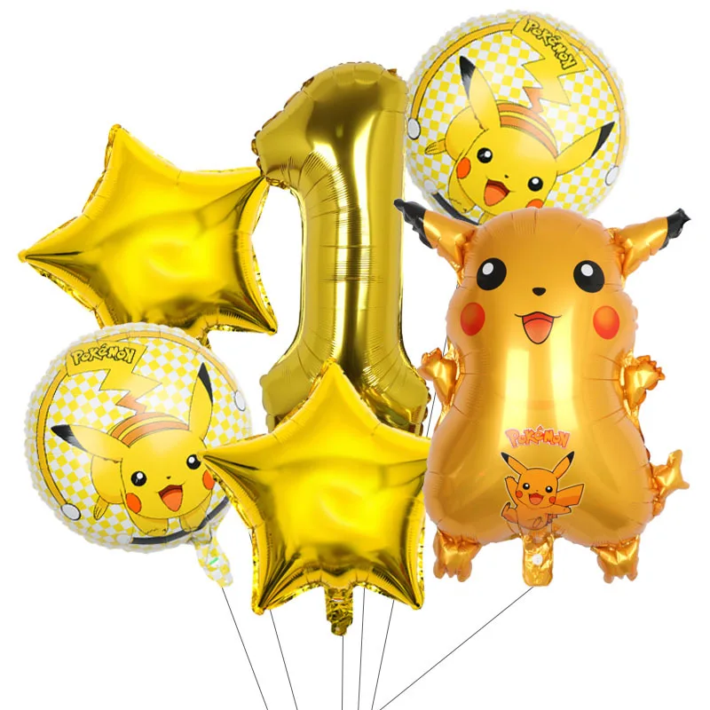 Play 6pcs  Pikachu Aluminum Film Balloon Party Decoration Charmander Squirtle Bu - £23.68 GBP